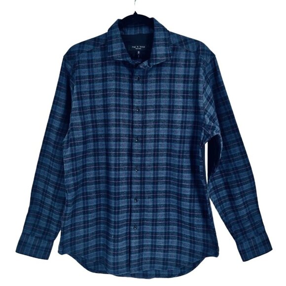 Rag & Bone Mens Pursuit Shirt Size M Checked Cotton Flannel Blue Plaid - Picture 1 of 14
